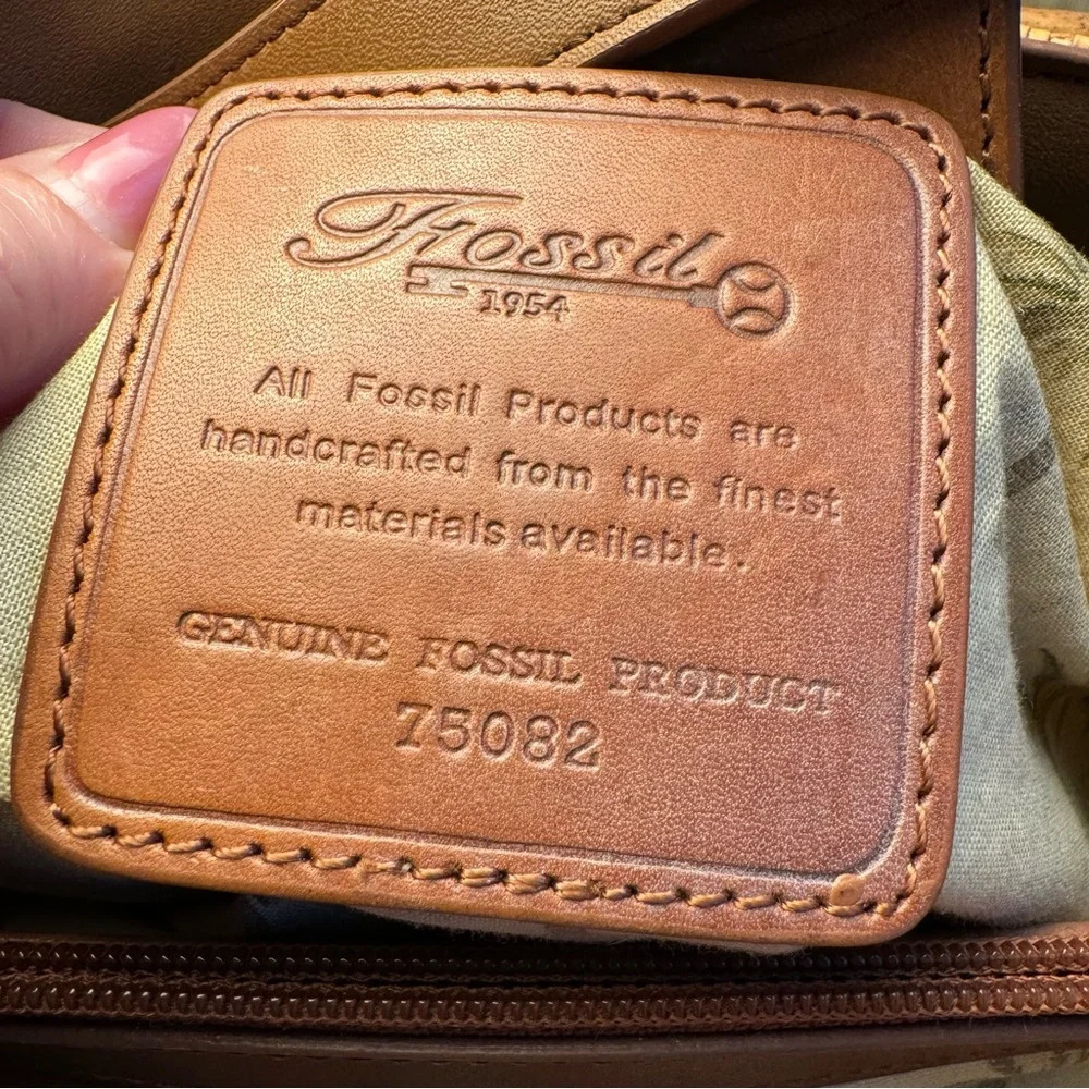 Fossil Woven Wicker Wooden Handle Square Crossbody Bag Purse 12x10x4” Tan Brown - Picture 8 of 9